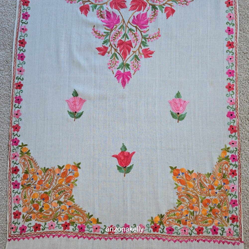 Wool Scarf with Chain Stitch Embroidery Shawl Wrap Floral - Picture 9 of 15